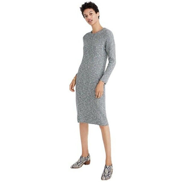 Madewell Sweater Dress Midi Drop Shoulder Minimalist Marled Ribbed Knit - Picture 8 of 9
